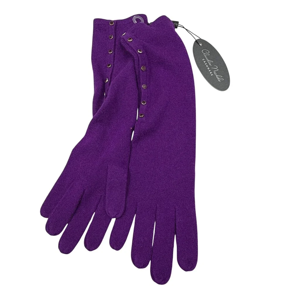 Claudia Nichole Gloves Womens One Size Purple Cashmere Studded Knit Wrist Winter